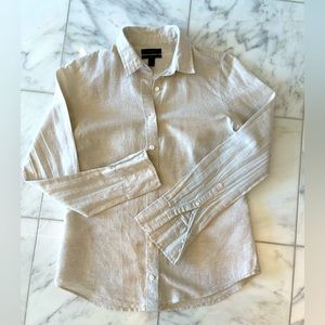 EUC J. Crew perfect linen shirt. Tan, size 2.
